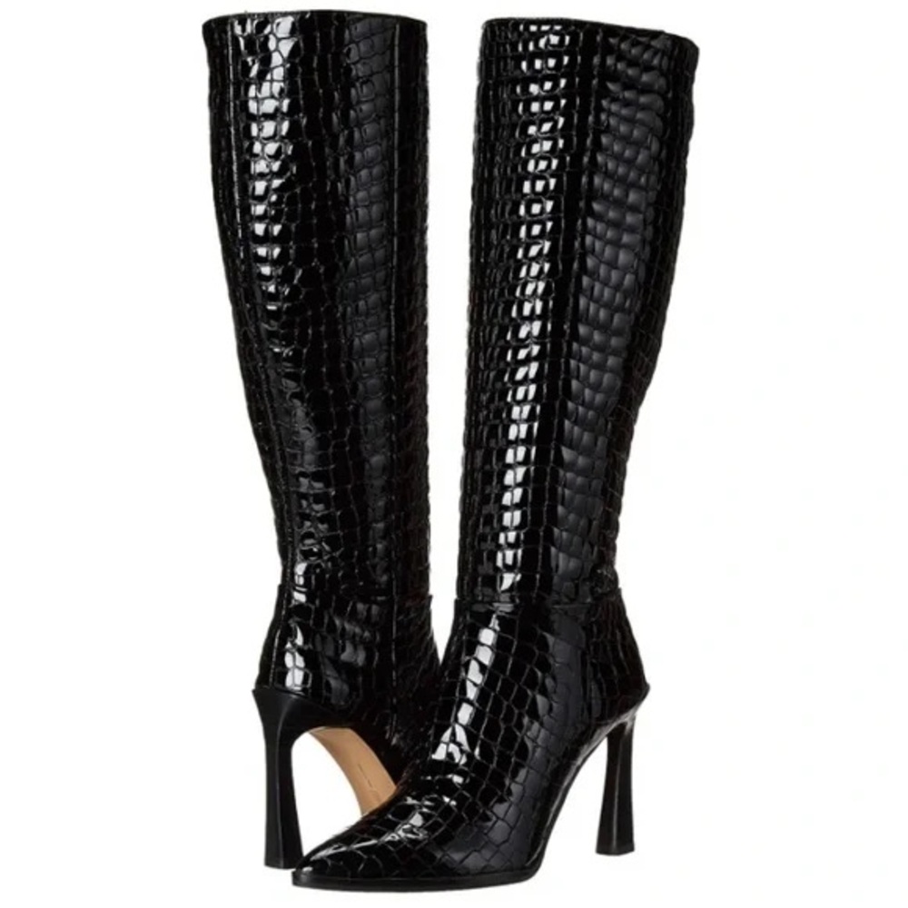 Vince Camuto Pelsna Black Glazed Crocodile Boot Size 7